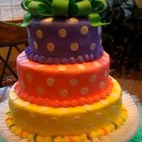 Easter Cake Inspired from Wilton yearbook... All layers covered in b/c with fondant dos and bow. Top layer was for grandkids: bubble gum. Other layers...