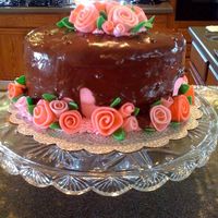 Strawberry Drizzle Cake With Ribbon Roses Party cake--only my drizzle drizzled a little too much! The bumps are chocolate chips, but my friends thought they were cut polka dots! The...