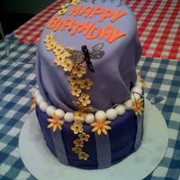 Wacky Birthday Cake fondant covered cake with gumpaste flowers and edible wafer paper dragonfly