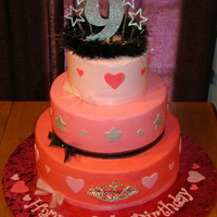 Birthday Cake Buttercream w/MMF accents. Tiara on bottom tier...boah and stars on top. Birthday girl designed cake.