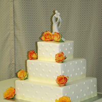 My 1St Wedding Cake All buttercream w/sheer ribbon border and real roses