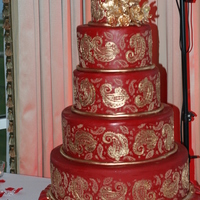 Red Paisley Red Paisley Cake with Gold Gumpaste flowers for a college NSMH friend of mine