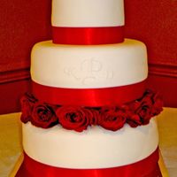 Monogram And Red Roses This was a small simple cake; monogram was using the pin prick method (that is where you put a template over the cake of the monogram, pin...