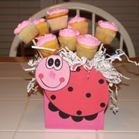 Ladybug Cupcake Bouquet This is the first cupcake bouquet I have made. I am not happy with it. I don't think the sides of the cupcakes are supposed to show...