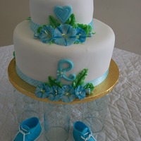 Twin Boys Baby shower Cake for a gal expecting twin boys. Mom and dad and big sister all have red hair!