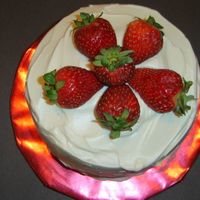 Diabetic Cake With Strawberries 6" vanilla cake (used the new Vanilla 1/2 Sugar Cake mix) topped with Diabetic icing from the recipe section here. Layered Filling...