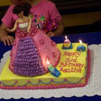 My Dd's 3Rd Birthday Cake This is my first time making a doll cake. The base is 9x13 egg-free chocolate cake with raspberry jam filling. The doll's skirt is egg...