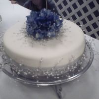 Mmf Bridal Shower Cake 14" x 3" round, double layer french vanilla cake with cheesecake buttercream filling & crumbcoat, mmf overlay. Silk hydrangea...