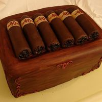 40Th Birthday Cigar Box Dark chocolate & raspberry ganache cake, RKT cigars, covered in chocolate fondant, ends painted brown. Rice paper labels painted with...