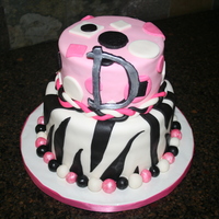 Pink Geometric Zebra Birthday Cake Birthday cake for my neice. Bottom cake is WASC with cookies and creme filling. Top tier is raspberry red velvet with vanilla buttercream...