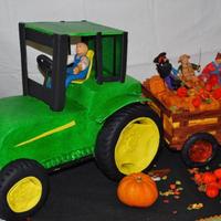 Big Green Tractor With Hayride Inspired by a tractor pinata and made especially for my grandson's b'day party on Halloween. Platforms for both tractor &...