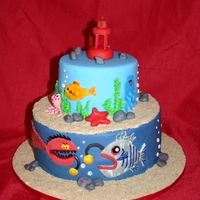 Ocean Of The Deep Bottom tier Ocean of the deep. Top Tier coral reef. Bouy with circling sharks. Cakes covered in MMF with GP bouy and shark fins. Sand made...