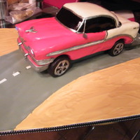 56 Chevy Cake WASC cake with ganache filling, covered with fondant. Made for my husband's birthday cake to look like his '56 Chevy car. Made &...