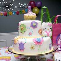 Hello Kitty 1St Birthday Cake I made this cake for my daugther 1st birthday. Pink andpurple vanilla cake covered with buttercream and MMF. Thanks for looking!!!