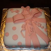 Peach & White "gift Box" This is my very first fondant cake! :)