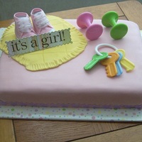 First Baby Shower Cake! Fondant with real booties, keys and rattles. Cake was chocolate pound cake with bavarian cream. Not my original plan, but I loved the way...