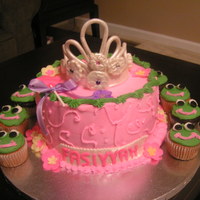 Princess And The Frog Birthday Theme My niece's 9th birthday cake. Tiara is gumpaste. Cake and cupcakes are flavorful yellow cake with buttercream frosting