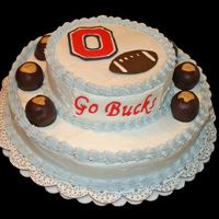 Ohio State Buckeyes Cake My first stacked cake. Was very fun to do. Dipped my own buckeyes and made the decorations with Color Flow.