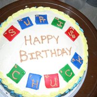 Birthday Cake For A Chemistry Teacher My friend Chuck is a Chemistry teacher, so I created this cake by cutting squares of fondant and piping letters to look like the periodic...