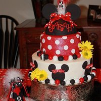 1281975191.jpg The cake is a 12" topped with an 8", iced in buttercream with fondant decorations. The Minnie Hat is RKT made with a half ball...
