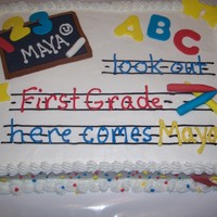 Kindergarten Graduation BC with gum paste chalkboard, chalk, crayons, ABCs, and 123s. TFL!