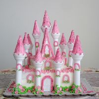 Enchanted Castle Cake I decorated this Castle Cake for a friend with all buttercream icing. Friend did the turret peaks. I tried dusting the turrets with pink...