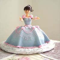 Doll Cake I give my friend's daughter for her 3rd birthday.Cake is covered with Fondant and buttercream decorations. Flavor was a pound cake...