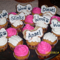 Pink And White Cupcakes Vanilla cupcakes with pink and white buttercream and cookie bones. My mother spoils her dogs and gives them each a b day party so these...