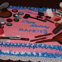 Happy Birthday Make-Up Artist My sister just completed school to be a make-up artist so I thought it would be a fun theme for her b'day cake. It's a strawberry...