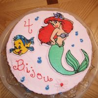 Ariel B-Day Cake FBCT Ariel and Flounder...white chocolate shells and seahorses painted with luster dust around the bottom