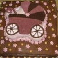 Pink And Brown Baby Carriage Chlt BC and RI flowers, strawberry cake w/ strawberry filling for thebaby carriage, vanilla cake with CBC filling.