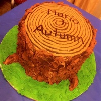 Tree Trunk Groom's Cake All buttercream, mango filling with yellow cake. The bark was the most fun, I really got to just slap it on and the messier i got the more...