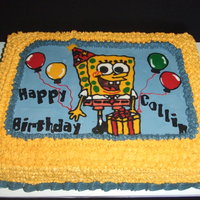 Spongebob Birthday Cake iced in smbc. Sponge Bob, balloons, and letters are done with candy melts. I found the Sponge Bob font on the internet, printed out...