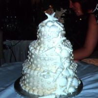 E&b Wedding FRENCH VANILLA CAKE WITH BUTTER CREAM FROSTING W/WHITE CHOCOLATE SEASHELLS