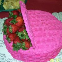 Strawberry Basket My first attempt at basket weaving. For a summer picnic. Butter cake with strawberry filling. All buttercream icing.