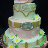 Girly Western Cake Buttercream iced cake with fondant detailing. Cowgirl hat is cake with gumpaste brim.