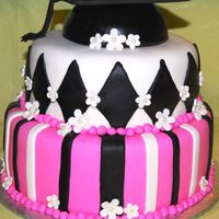 Graduation Cake With Cap Graduation cake in MM Fondant with stripes and diamond shapes topped with grad cap cake