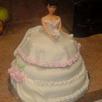 Bridal Beauty just had so much fun making this cake for my final project for wilton's course 3. its covered in fondant. fondant roses, leaves, bow,...