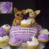 Chiuaua Cake & Cupcakes 2 dogs made out of Modelling paste- 1st attempt- wasn't as easy as I had hoped! 6" cake & 11 cupcakes. 4mm dragees &...