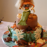 Mermaid Cake!! Made this for my kid's 3rd birthday. She wanted a mermaid cake. Mermaid is barbie dressed and the sea creatures are chocolates made...