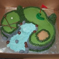 Golf Cake For my boss's birthday. Buttercream with fondant accents. Stick, ball and flag are plastic.