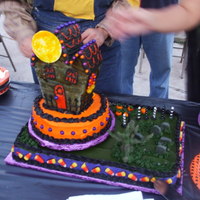 Halloween Bday Cake Photo taken of the back of the cake the view from the front was too out of focus. Gum paste moon marzapan tombstones . I bought the...