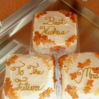 "best Wishes To The Future Mrs." The heat caused the leaves to slip on a couple of the cakes, but it was a hit overall!
