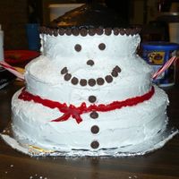 Snowman Cake Whipped frosting, candycane arms, ch chips. Quick, last minute cakes for my boy's class Christmas Parties.