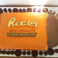 Reeses Peanut Butter Cake Reeses logo made of fondant. Chocolate cake with vanilla buttercream. Thank to all who have inspired me to make this cake!
