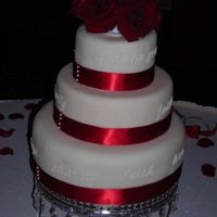 Vows Wedding Cake The bride and groom wanted words from their vows written around each tier. Sorry for the bad photo!