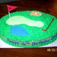 Devin's Golf Cake Made for my BFF's son's 16th birthday. Oval cake w/buttercream. Plastic golf decorations