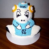 Unc Tarheels Just wanted to see if I could do it! Butter Fudge cake, baked in the 3-d stand up bear pan. B/C icing with MMF horns. Go Heels!!
