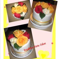 Bright Wedding Cake This is a bide after my own heart... she wanted a small cake and wanted a ton of color... her wedding colors were pink, yellow and creme...