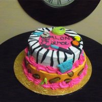 Animal Print And Make Up Buttercream iced cake with fondant accents. Make up make from chocolate molds and colored chocolate.